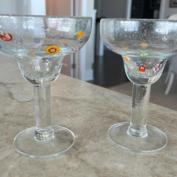 Crate&Barrel Zazz Millefiori Hand Blown Glass Margarita Glasses Set of 2 - Picture 1 of 2